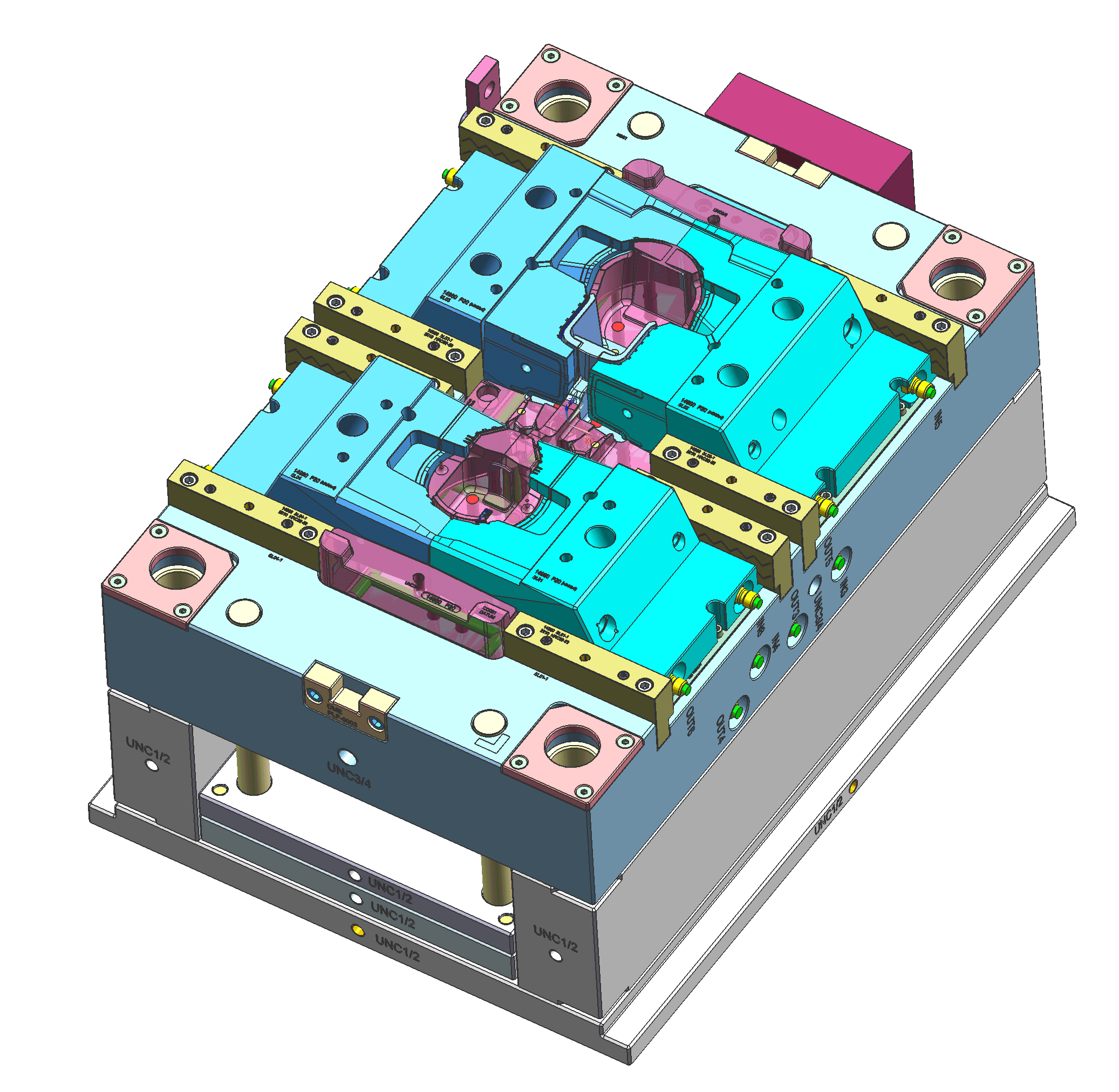 3D CAD view of an injection mold assembly