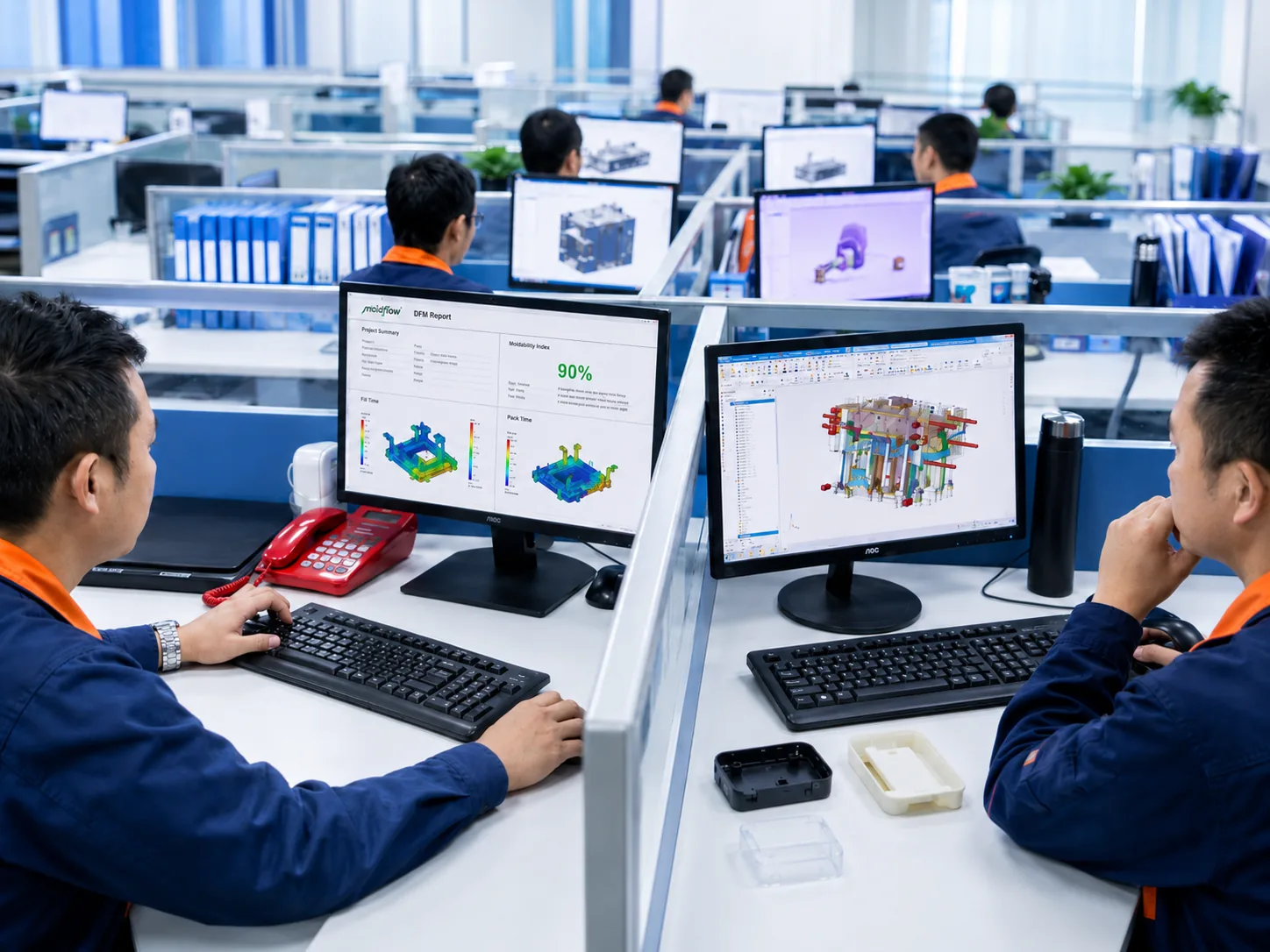 Injection mold DFM engineering review on CAD workstations