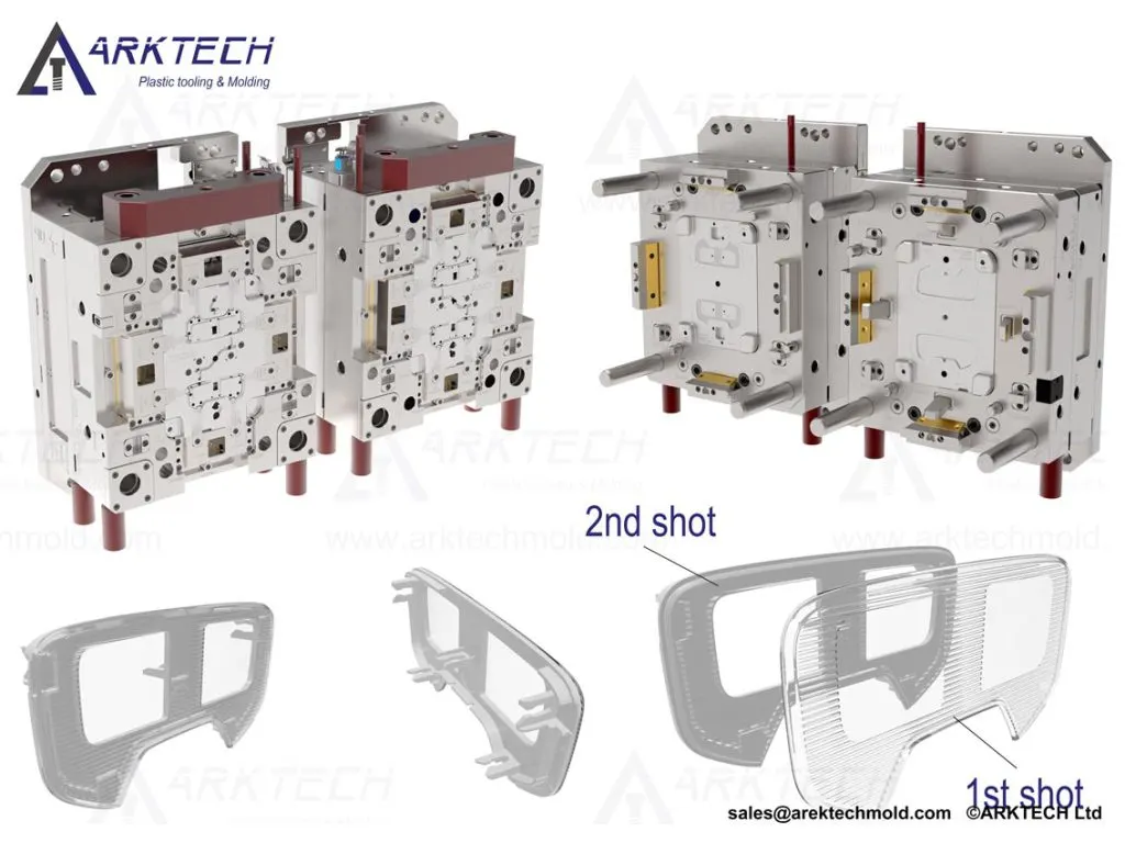 Two-shot injection molds and transparent molded light-cover component