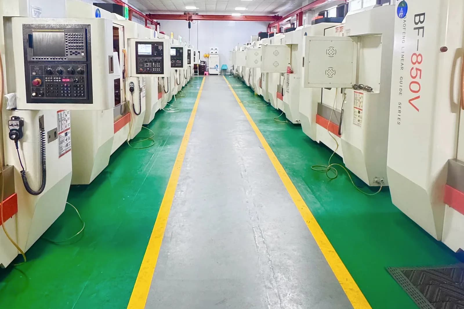 Rows of CNC machining centers in the injection mold toolroom