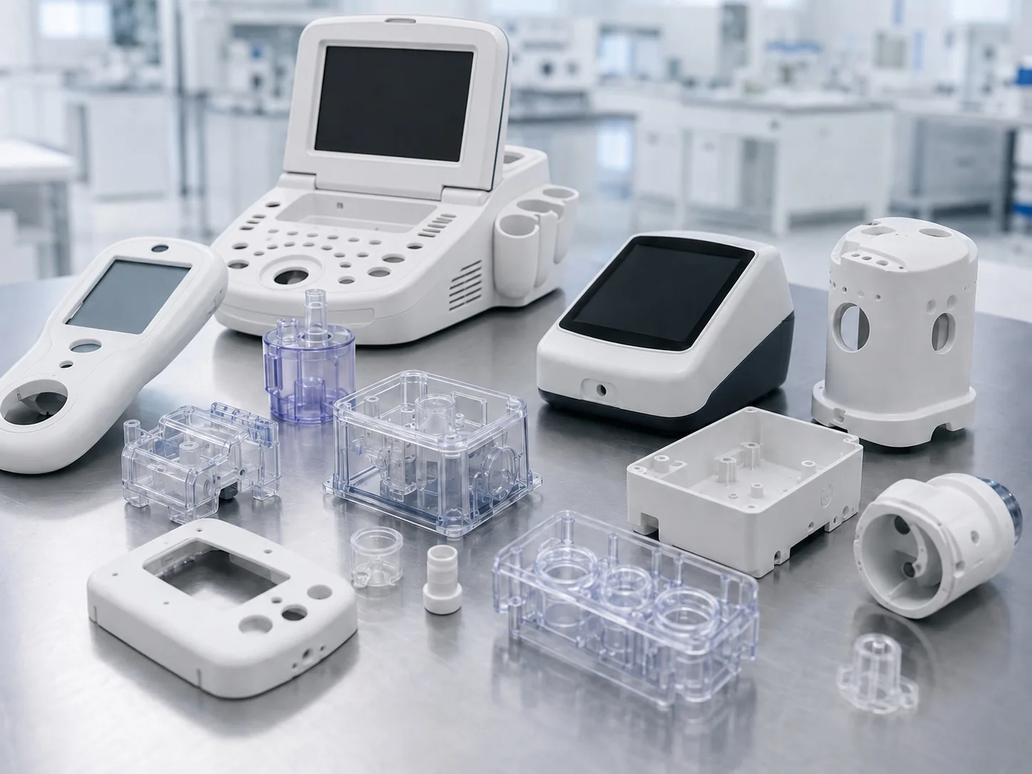 Medical device housings transparent parts cartridges and diagnostic components