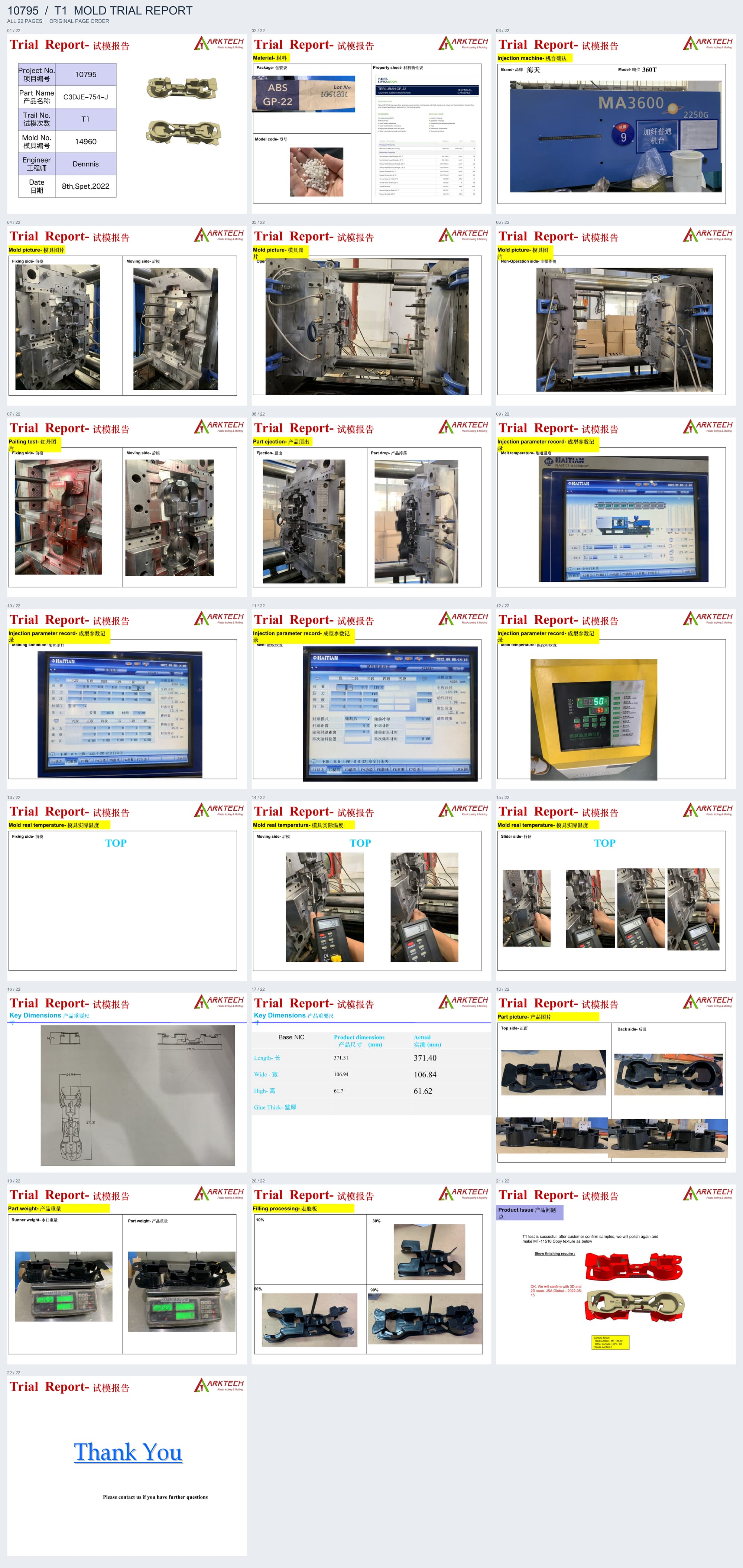 Injection mold trial report