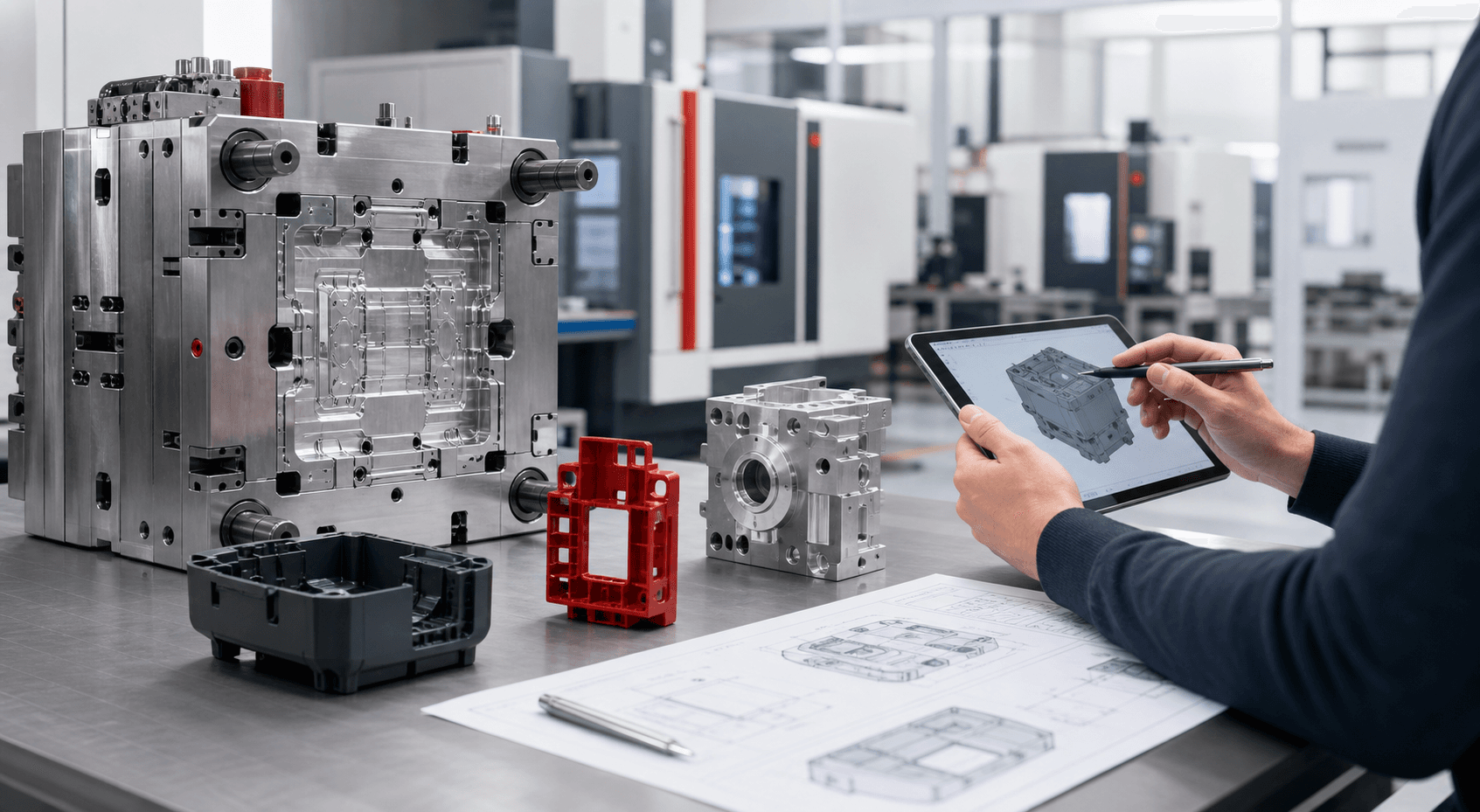 Precision molded plastic components under dimensional inspection