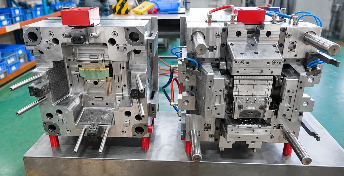 Completed complex injection mold with coordinated tooling actions