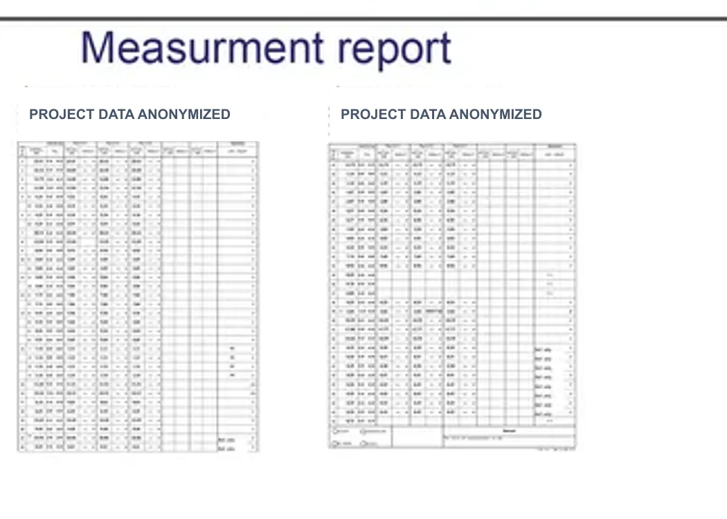 Anonymized dimensional inspection report for molded trial samples